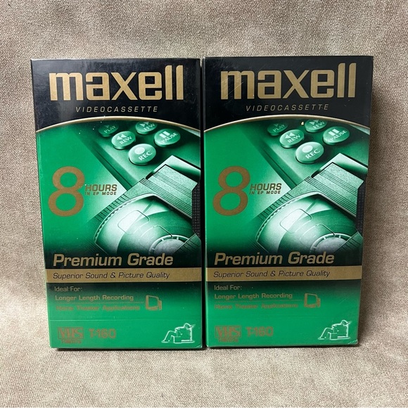 Lot of 2 Maxell 8 Hour T-160 VHS Premium Grade Blank Video Cassette Tape Sealed - Picture 1 of 3